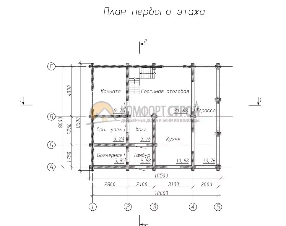 Проект дома «Бронницы» из оцилиндрованного бревна —