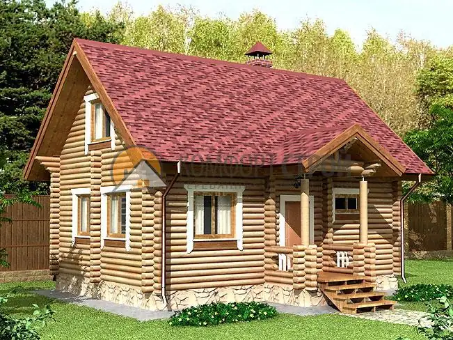 Проект дом-баня 67 кв.м 6.9х8 из оцилиндрованного бревна