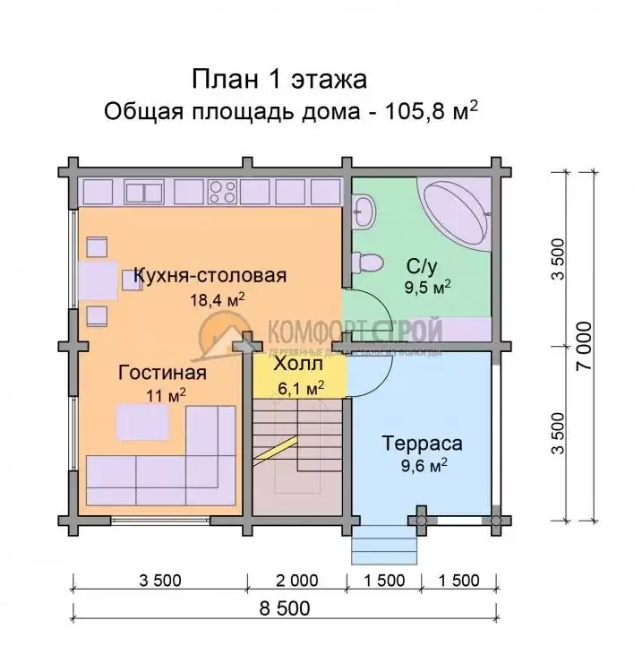 Проект дома «Сосновка» из оцилиндрованного бревна —