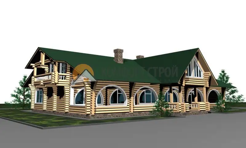 Проект ресторана 360 кв.м 18х18.8 из оцилиндрованного бревна