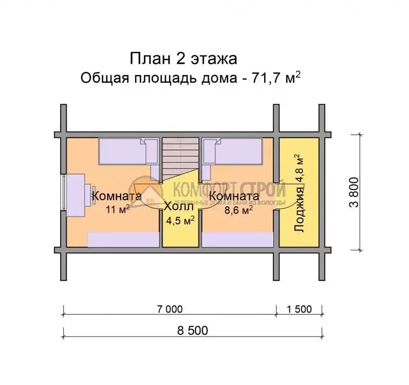Проект дома «Вологда» из оцилиндрованного бревна — План 2 этажа