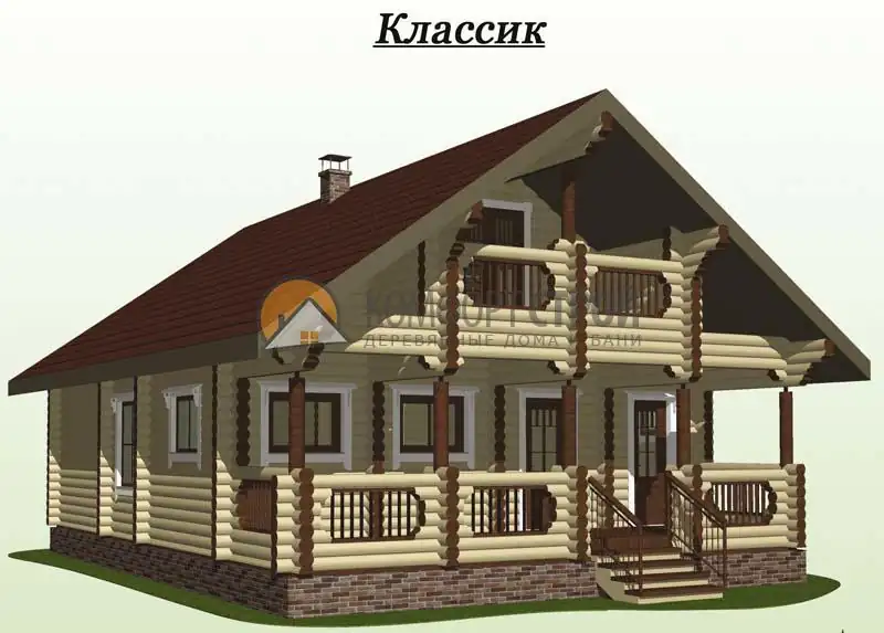 Проект дома 120 кв.м 8.4х11.4 из оцилиндрованного бревна