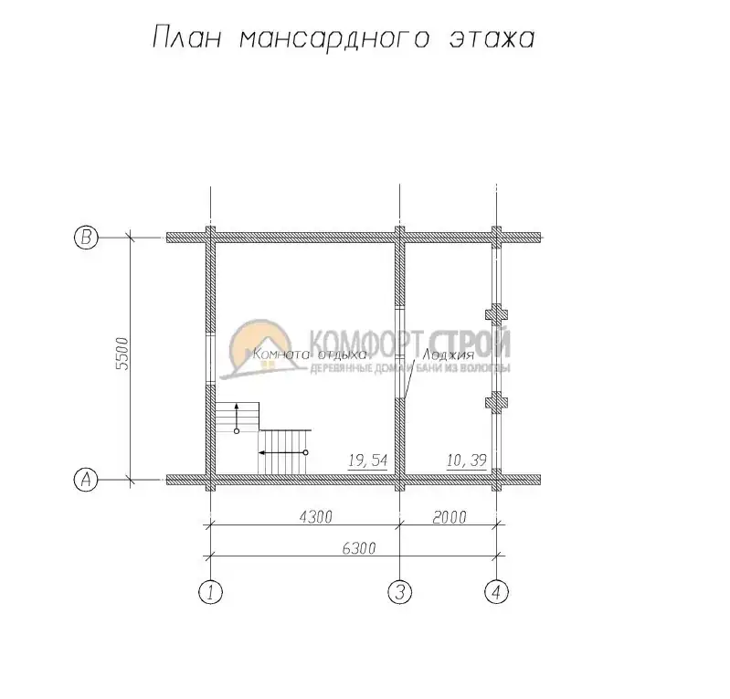 Проект дома-бани «Сказка» из оцилиндрованного бревна — План 2 этажа