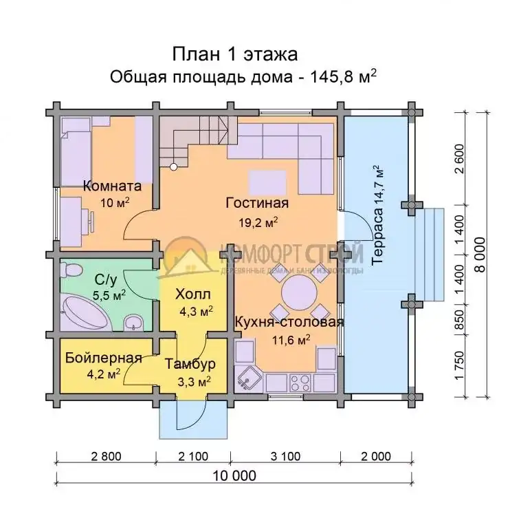Проект дома «Бронницы» из оцилиндрованного бревна —