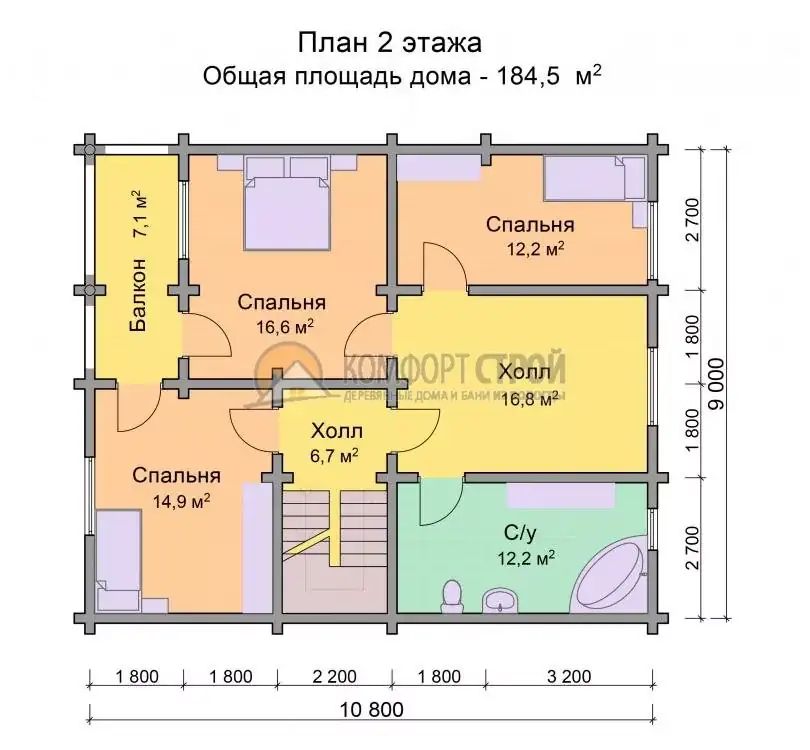 Проект дома «Красноармейск» из оцилиндрованного бревна — План 2 этажа