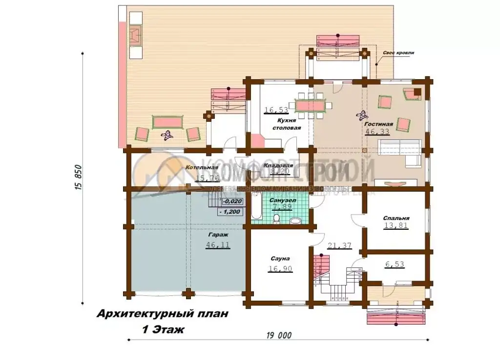 Проект дома «КАМЕНКА» из оцилиндрованного бревна —