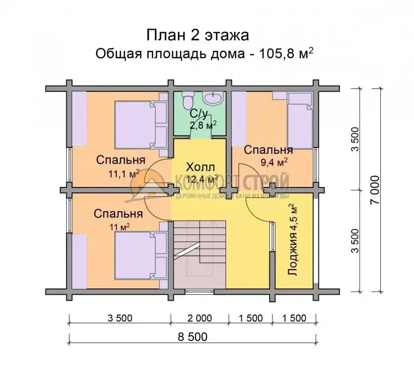 Проект дома «Сосновка» из оцилиндрованного бревна —