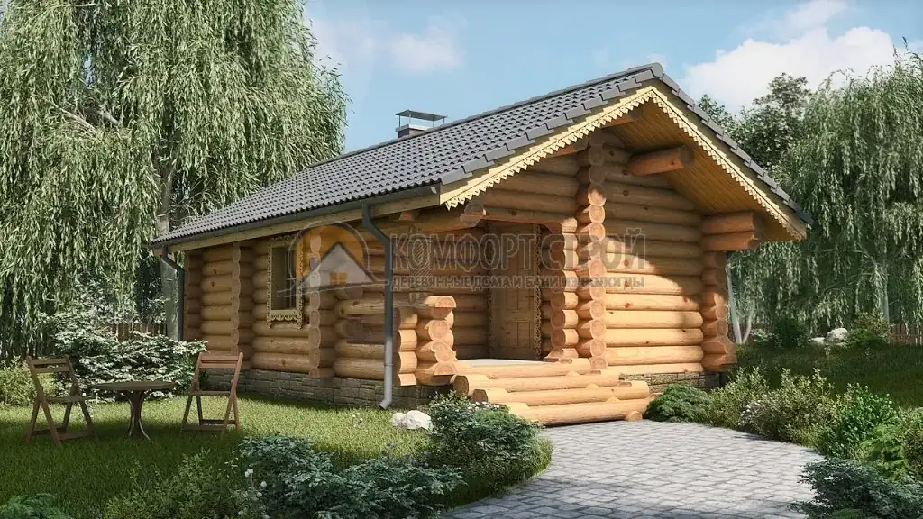 Проект бани «ГОЛИЦЫНО» из оцилиндрованного бревна