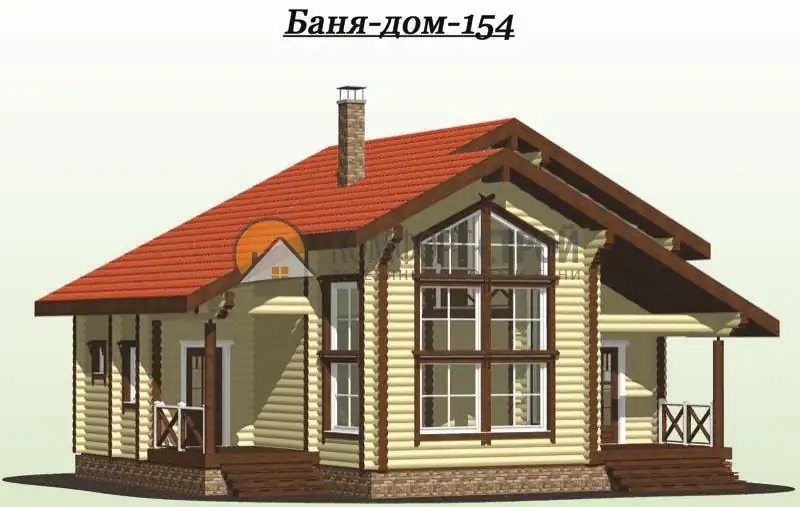 Проект дом-баня 132 кв.м 9х9.5 из оцилиндрованного бревна