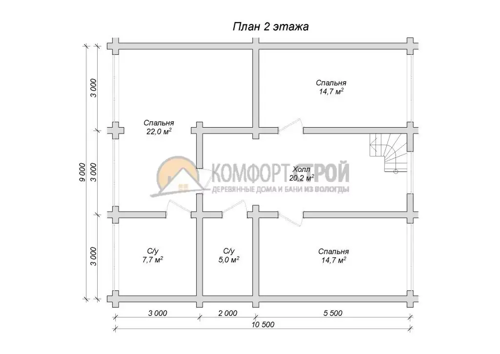 Проект дома «Полесье» из оцилиндрованного бревна — План 2 этажа