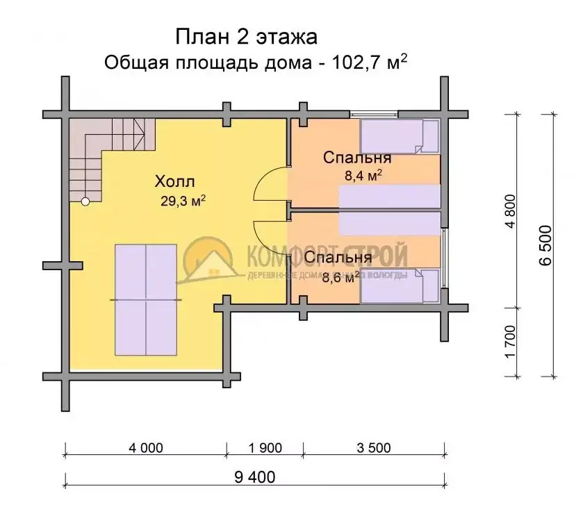 Проект дома-бани «Опушка» из оцилиндрованного бревна — План 2 этажа