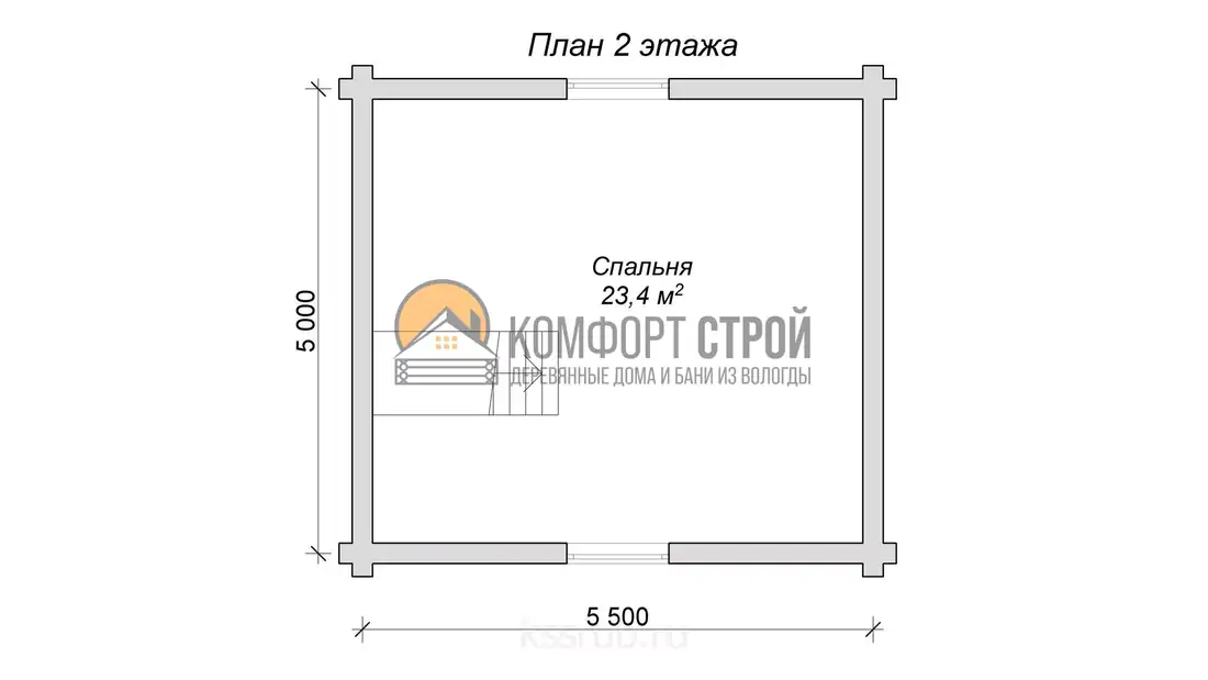 Проект дома «Орловка» из оцилиндрованного бревна — План 2 этажа