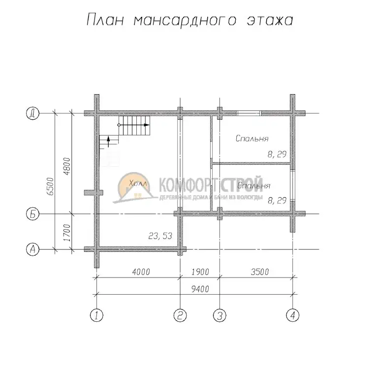 Проект дома-бани «Опушка» из оцилиндрованного бревна — План 2 этажа