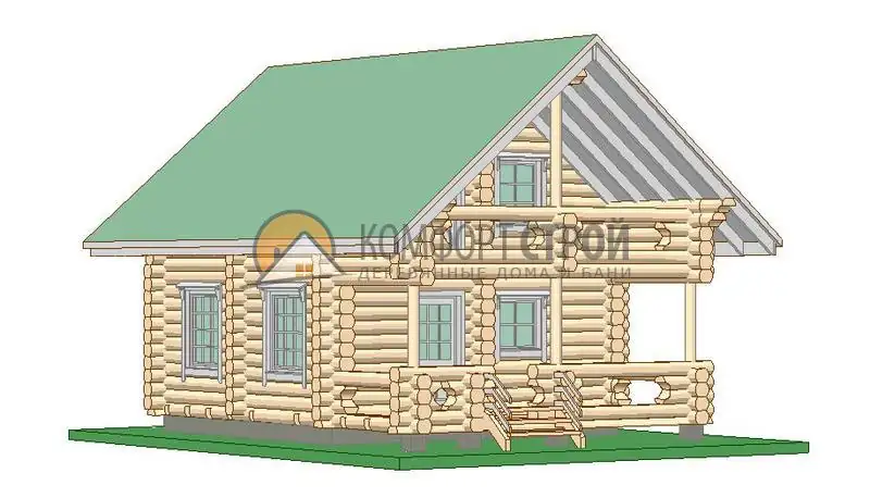 Проект дом-баня 85 кв.м 6х8.5 из оцилиндрованного бревна