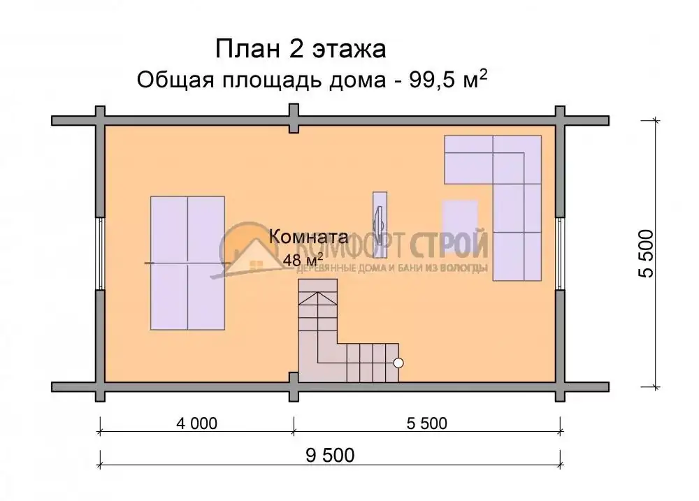 Проект дома «Климовск» из оцилиндрованного бревна — План 2 этажа
