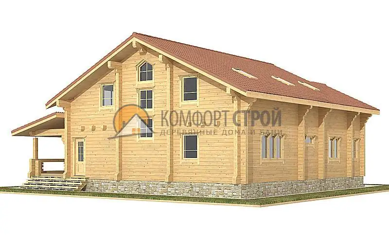 Проект дома ДБ-9 260 кв.м 13.9х14.2 из оцилиндрованного бревна