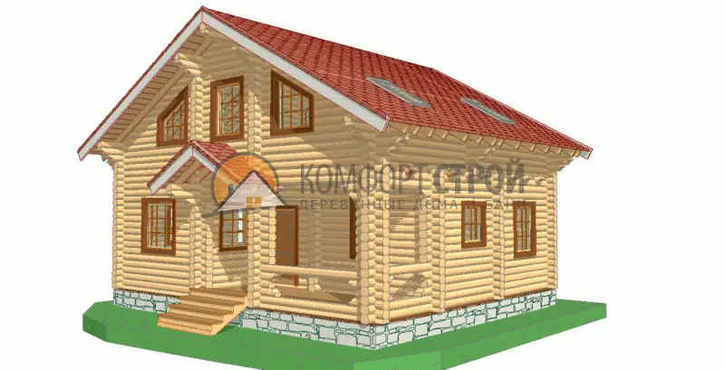Проект дома 120 кв.м 9.2х7.8 из оцилиндрованного бревна