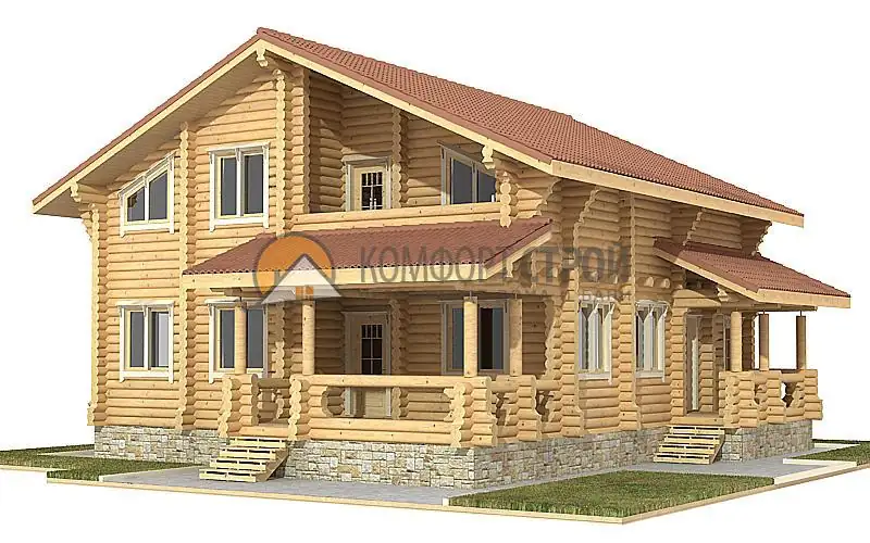 Проект дом-баня 189 кв.м 11.5х12 из оцилиндрованного бревна
