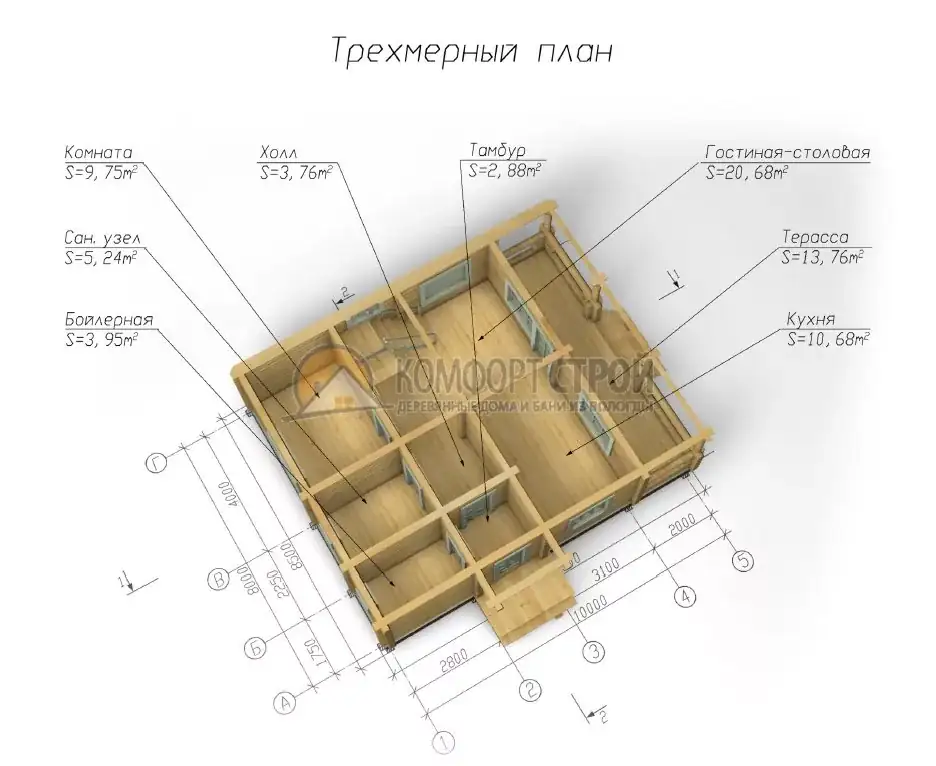 Проект дома «Бронницы» из оцилиндрованного бревна —
