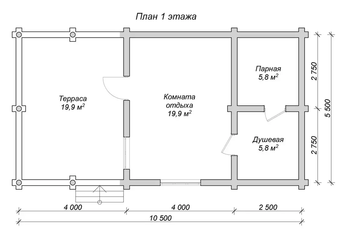 Проект бани «Клязьма-3» из оцилиндрованного бревна — План