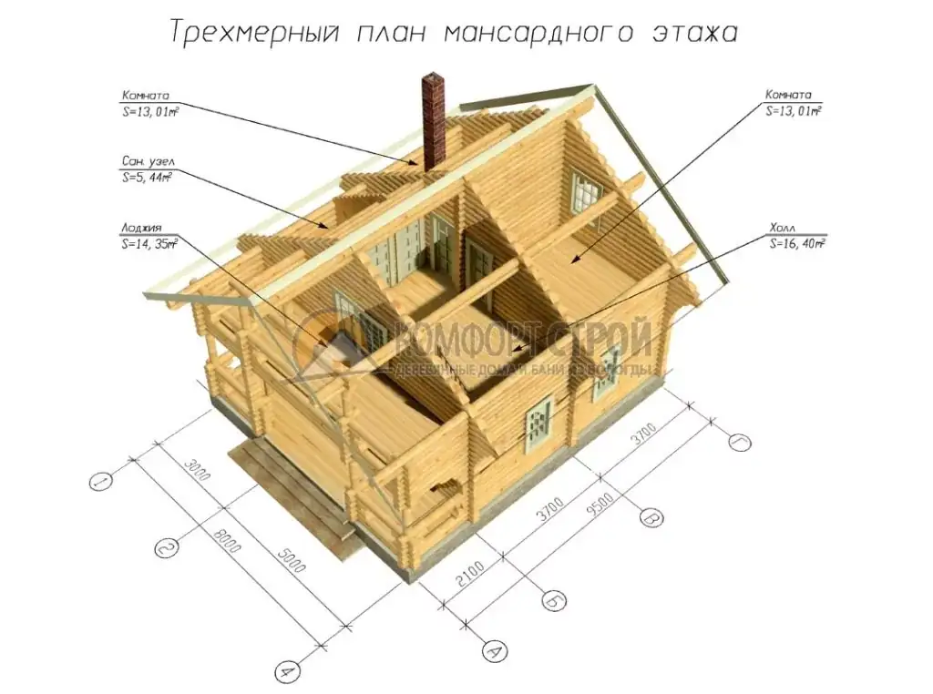 Проект дома «Берендеево» из оцилиндрованного бревна — План 2 этажа