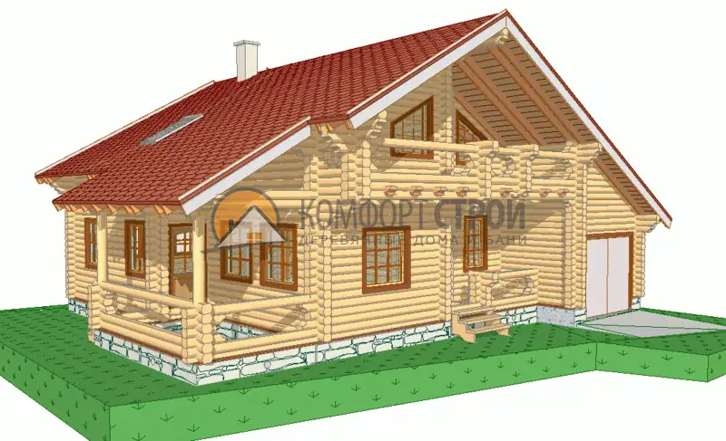 Проект дома с гаражом 190 кв.м 10х14 из оцилиндрованного бревна
