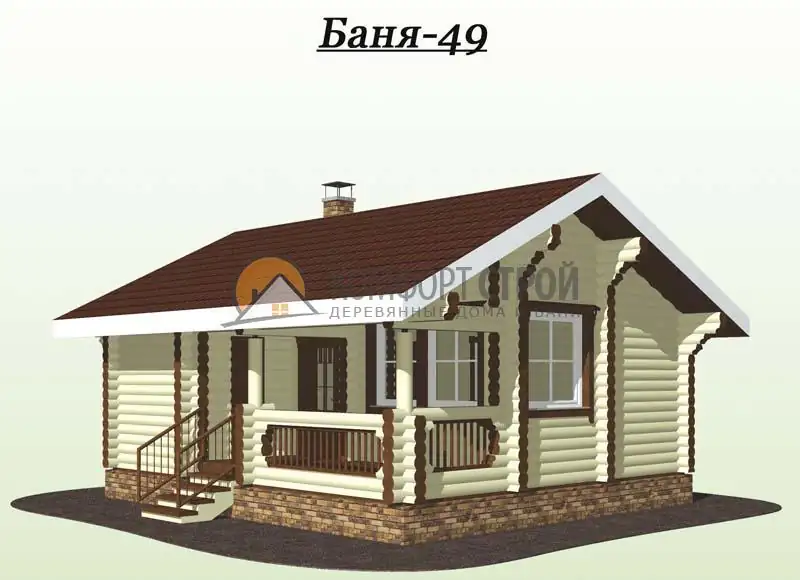 Проект бани 49 кв.м 6.6х7.5 из профилированного бруса