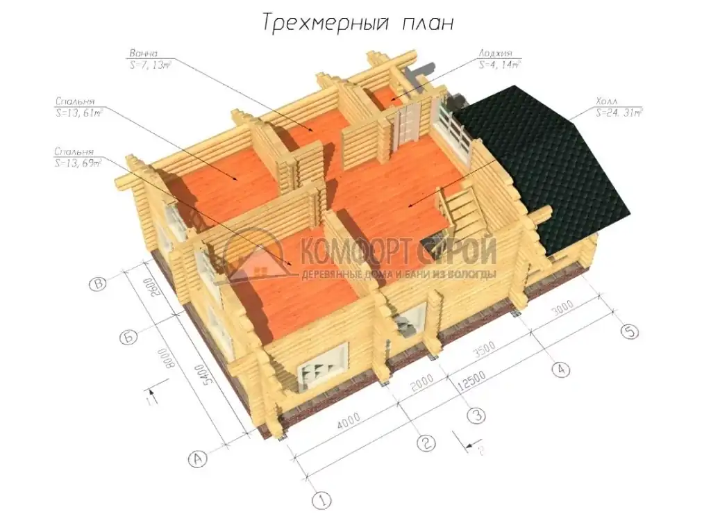 Проект дома «Гурьево» из оцилиндрованного бревна —