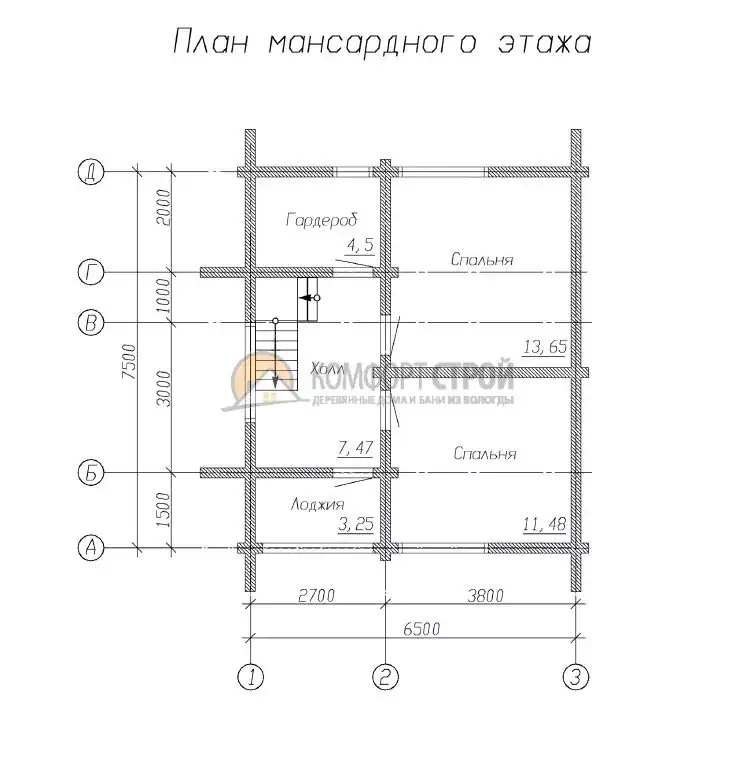 Проект дома «Александров» из оцилиндрованного бревна — План 2 этажа