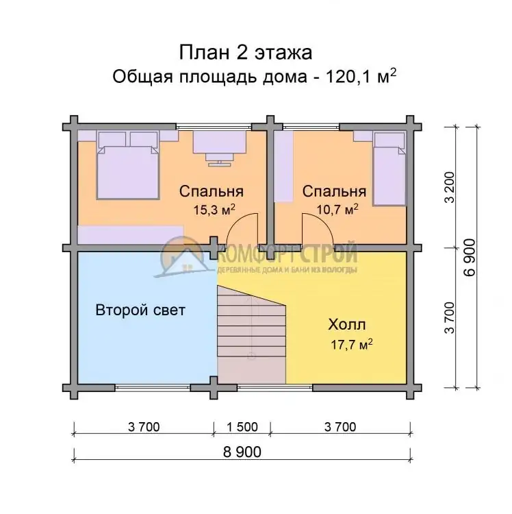 Проект дома «Агеево» из оцилиндрованного бревна — План 2 этажа