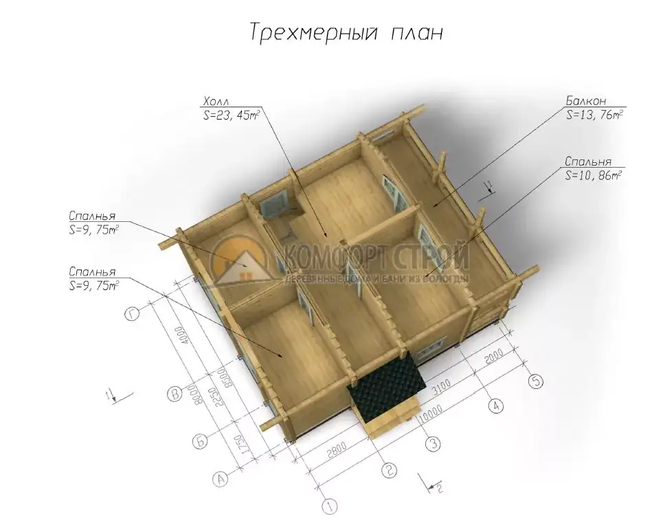 Проект дома «Бронницы» из оцилиндрованного бревна —